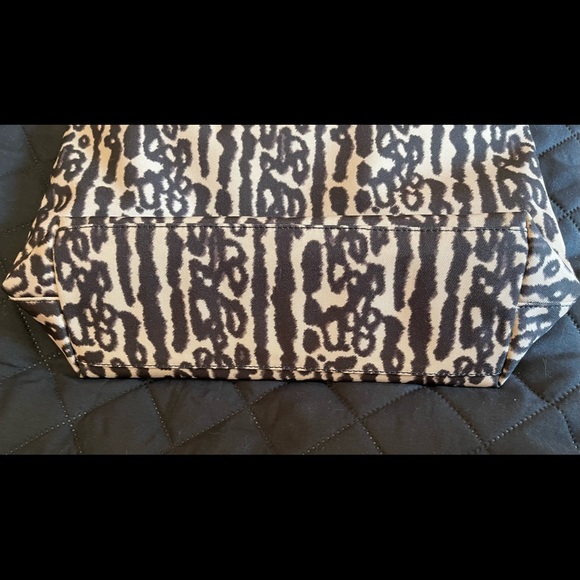 Coach Tan/Brown Animal Print Material Tote with Black Trim - Picture 5 of 10